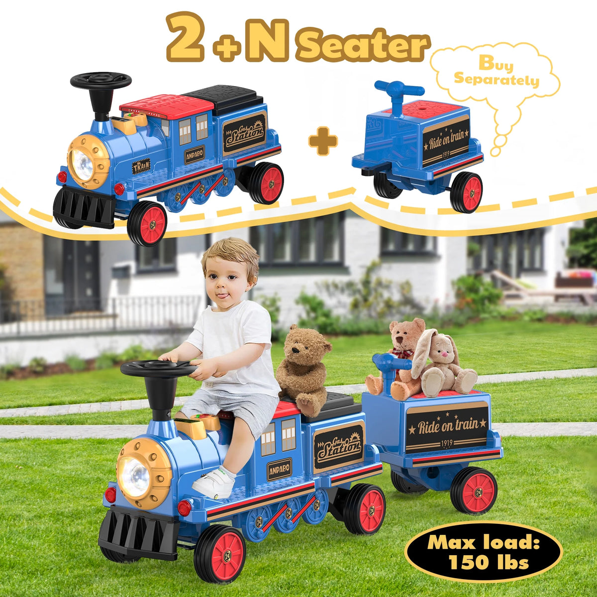 12 Volt 2 Seater Kids Ride on Train with Storage Box E859