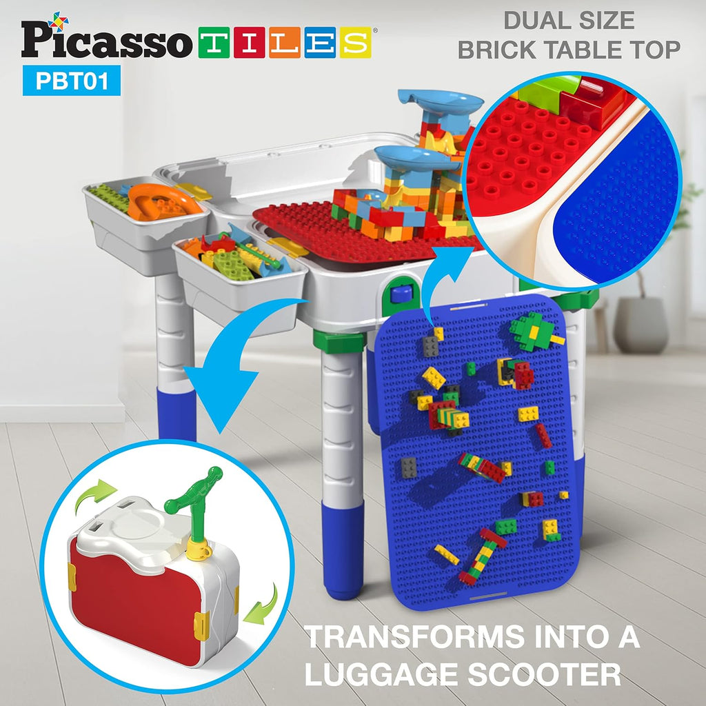 Kids Play Table & Chair Set with Storage, 331pcs Building Blocks and Marble Run A29474