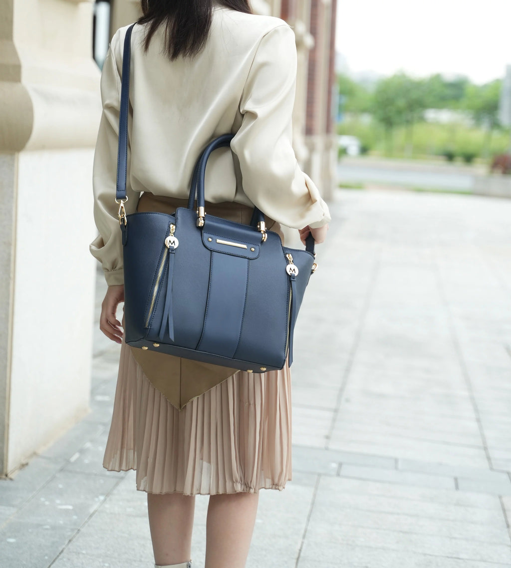 Navy Vegan Leather Tote Bag & Wallet 2-Piece Set H940689