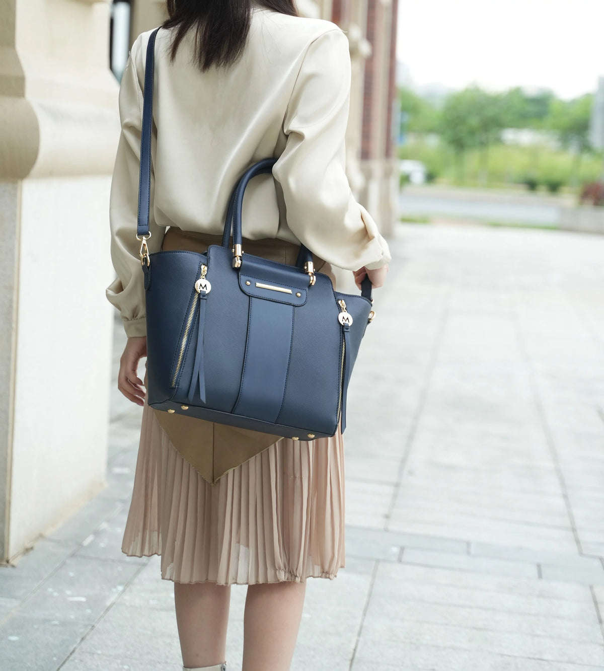 Navy Vegan Leather Tote Bag & Wallet 2-Piece Set H940689