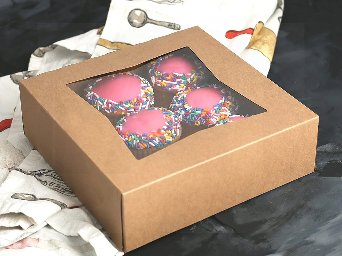Brown Cookie Box with Window 8" x 8" x 2.5" Pack of 15 H31320