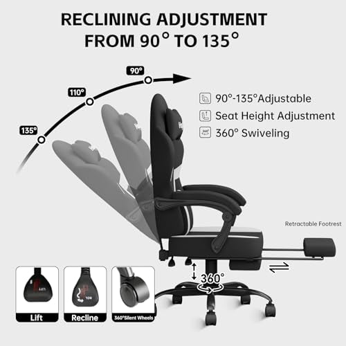 Black-Grey Ergonomic Computer Chair with Footrest and Massage Lumbar Support E371964