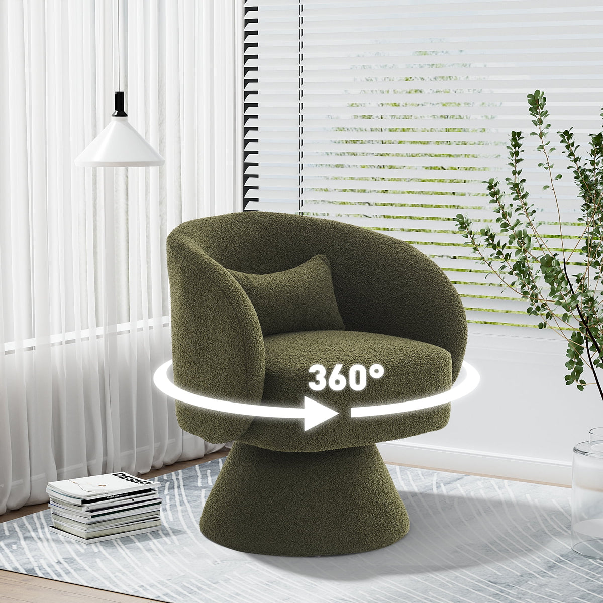 Set of 2 Teddy Fabric Swivel Barrel Chairs with Pillow Q9763