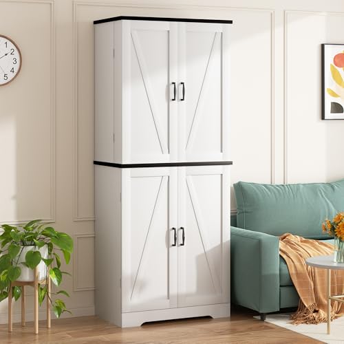 White Freestanding Kitchen Pantry Cabinet with 8 Door Shelves, 2 Cabinets and 1 Drawer O8366