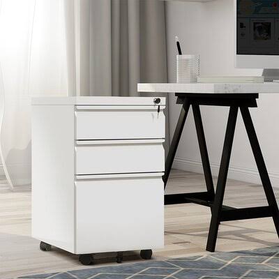 White 3-Drawer Mobile Vertical Filing Cabinet L4567