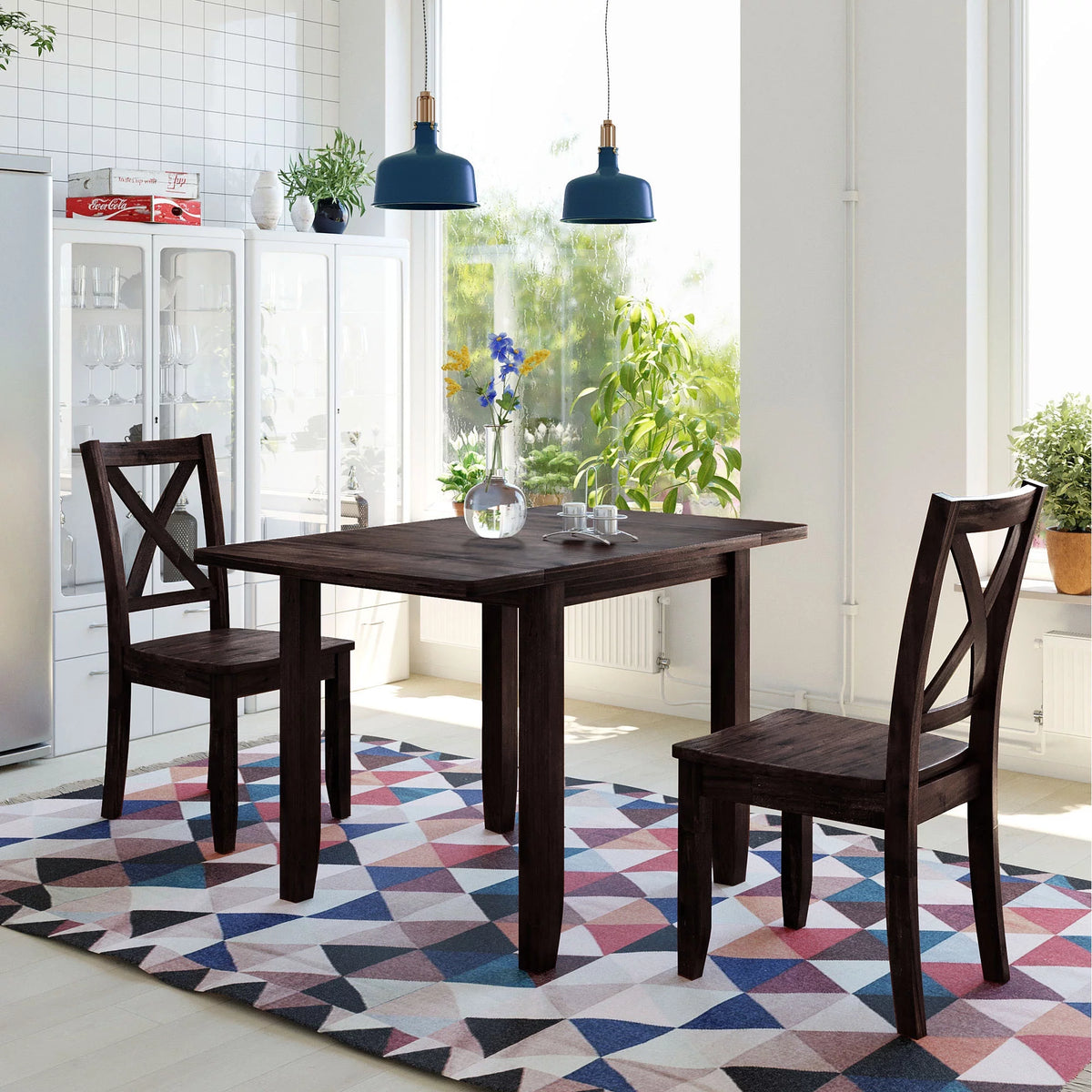 3-Piece Wood Drop Leaf Dining Table Set with 2 Chairs U846164