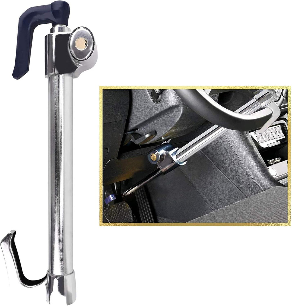 Universal Steering Wheel Brake Lock Retractable Double Hook Car Clutch Pedal Lock with 3 Keys X244784