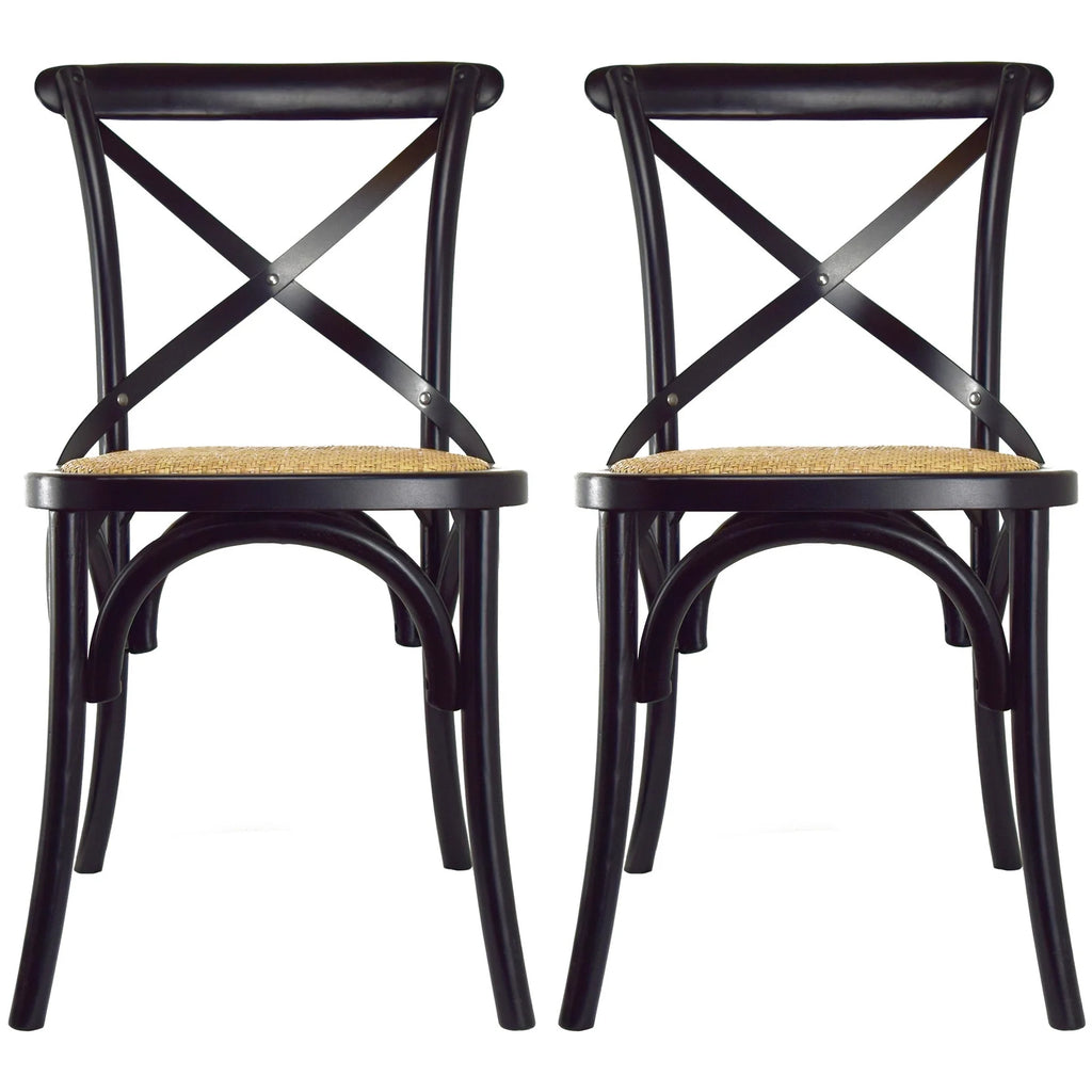 Set of 2 Black Cross Back Wood Chair Z15949