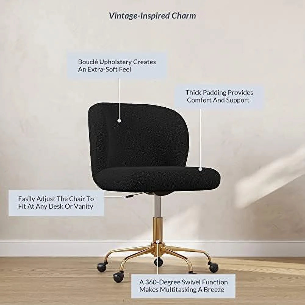 White Upholstered Boucle Office Chair with Arms B201219