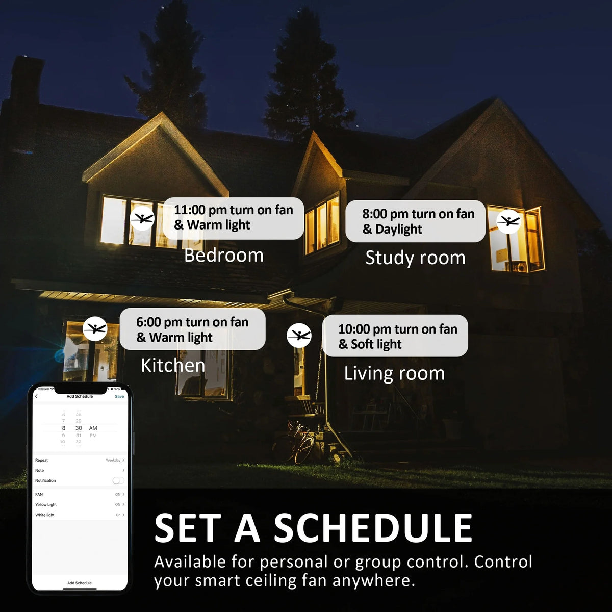 52-inch Indoor/Outdoor Smart Ceiling Fan with LED Light Kit & Remote B7387