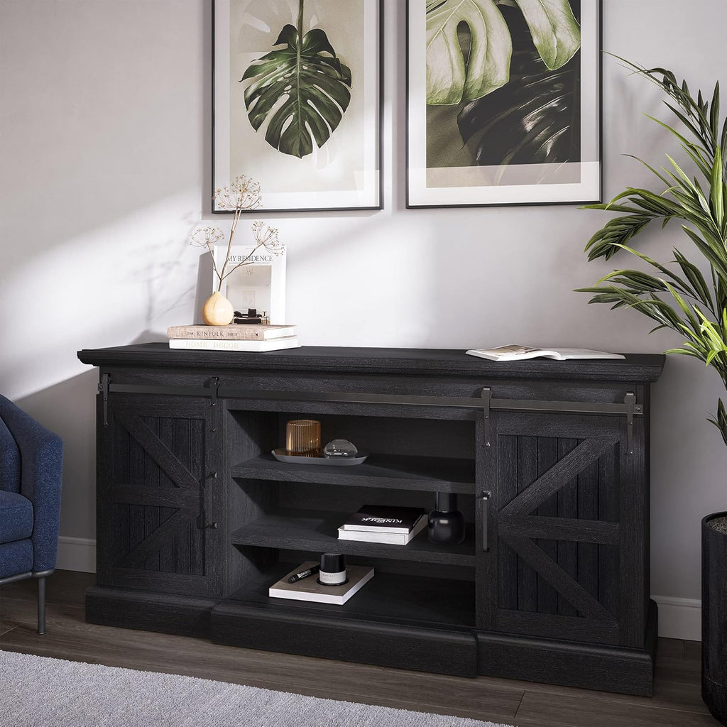 60 Inch Farmhouse TV Stand with Adjustable Shelves and Barn Doors I869