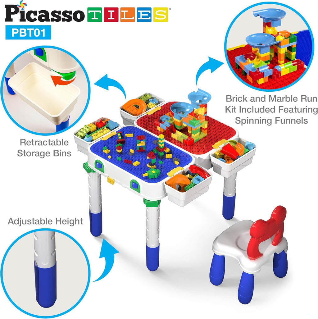 Kids Play Table & Chair Set with Storage, 331pcs Building Blocks and Marble Run A29474
