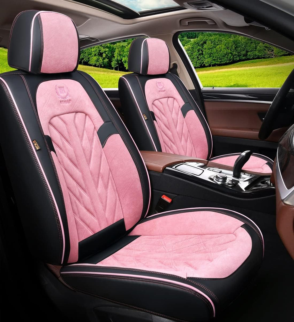 Leather Seat Covers 5-Seater Full Set Black Pink S12307