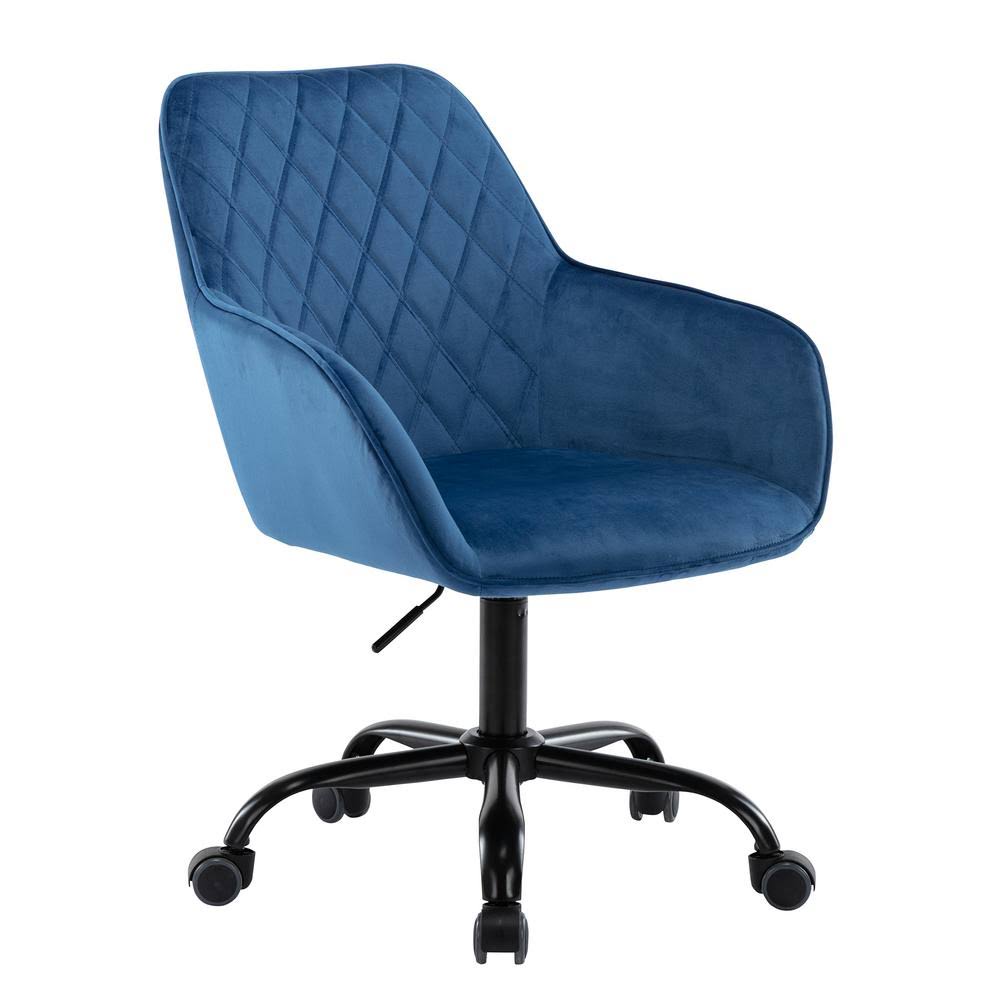 Blue Velvet Upholstered Swivel Office Chair I3107