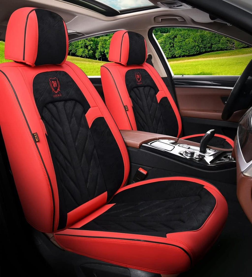 Leather Seat Covers 5-Seater Full Set Black Pink S12307