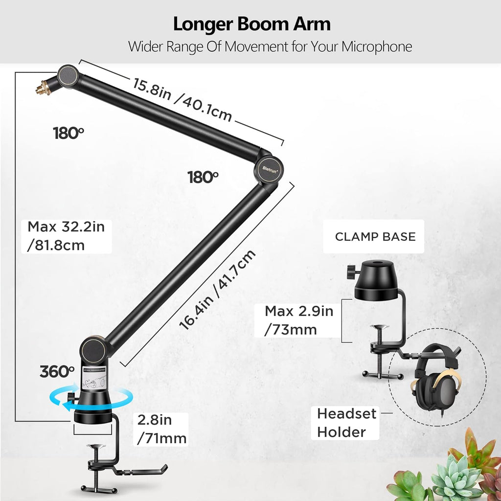 Heavy Duty Metal Boom Arm Mic Stand with 3/8 to 5/8 Adapter N713