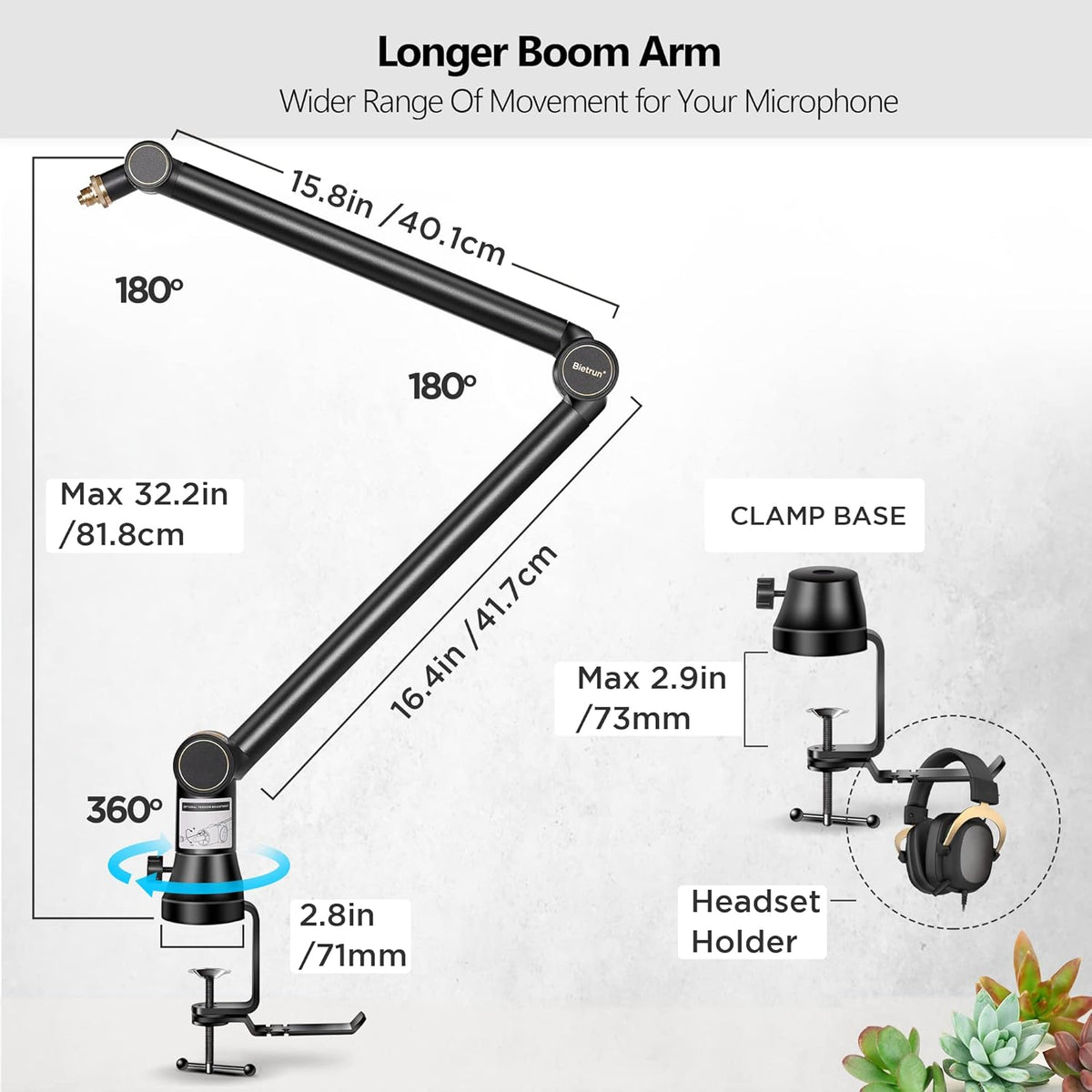 Heavy Duty Metal Boom Arm Mic Stand with 3/8 to 5/8 Adapter N713