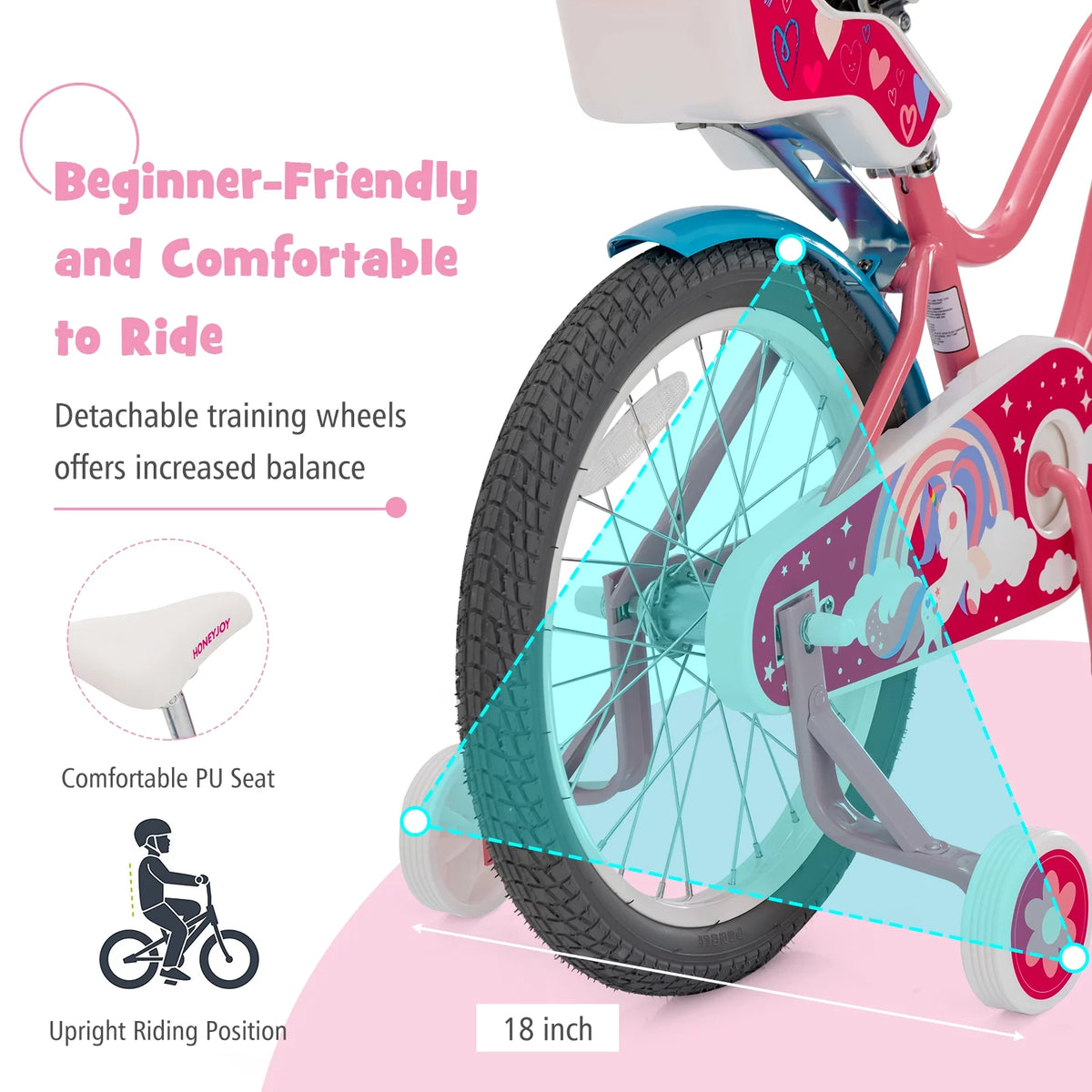 18 Inches Kids Bicycle with Training Wheels and Basket I4011