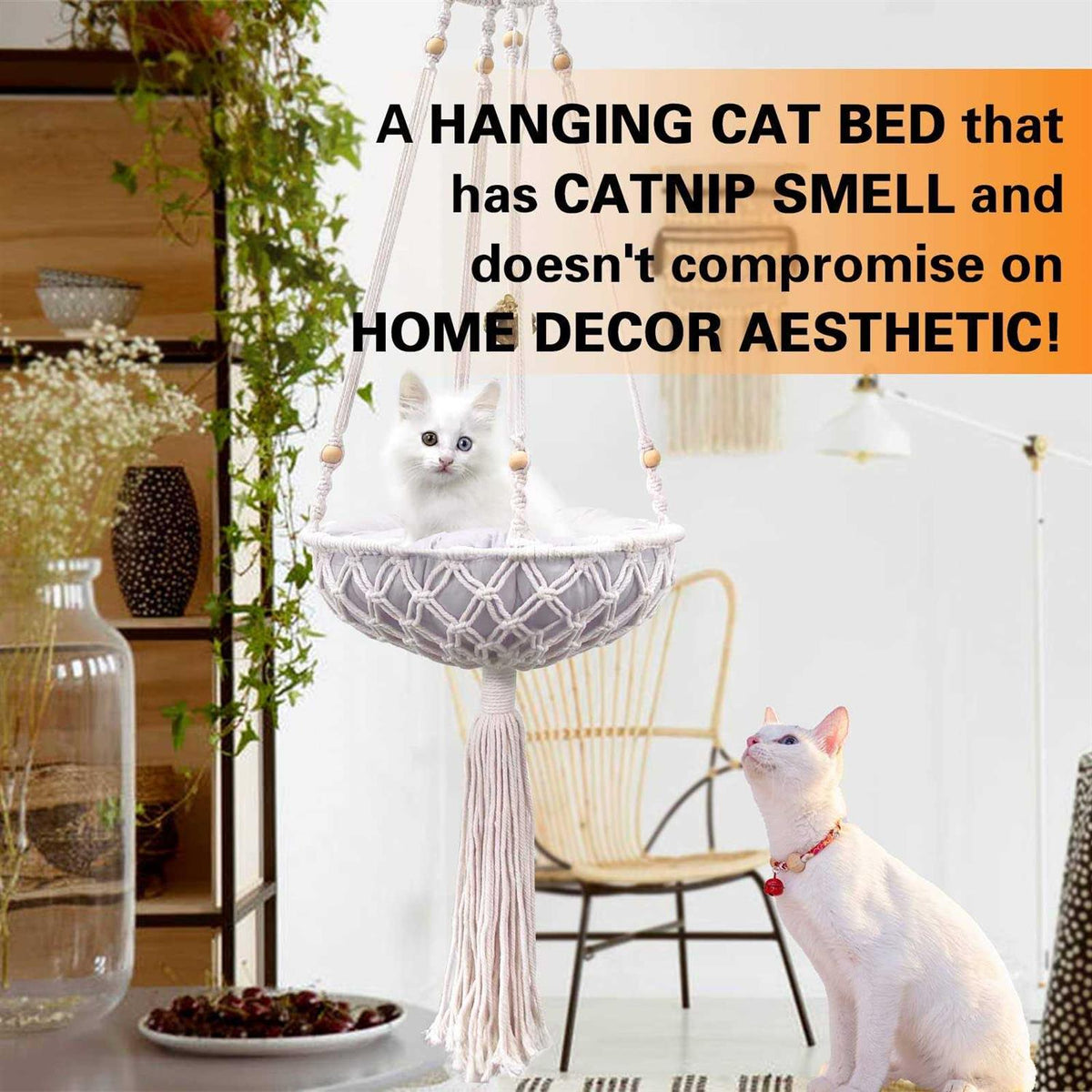 Handwoven Macrame Cat Swing with Hanging Kit X694216