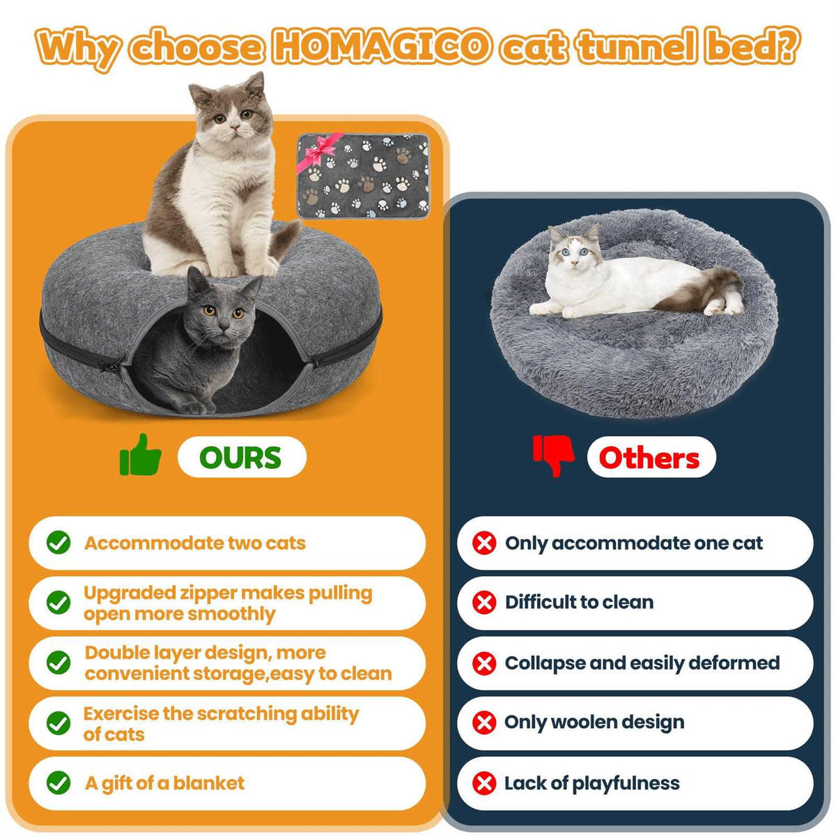 Cat Tunnel Bed with Pet Blanket G61568