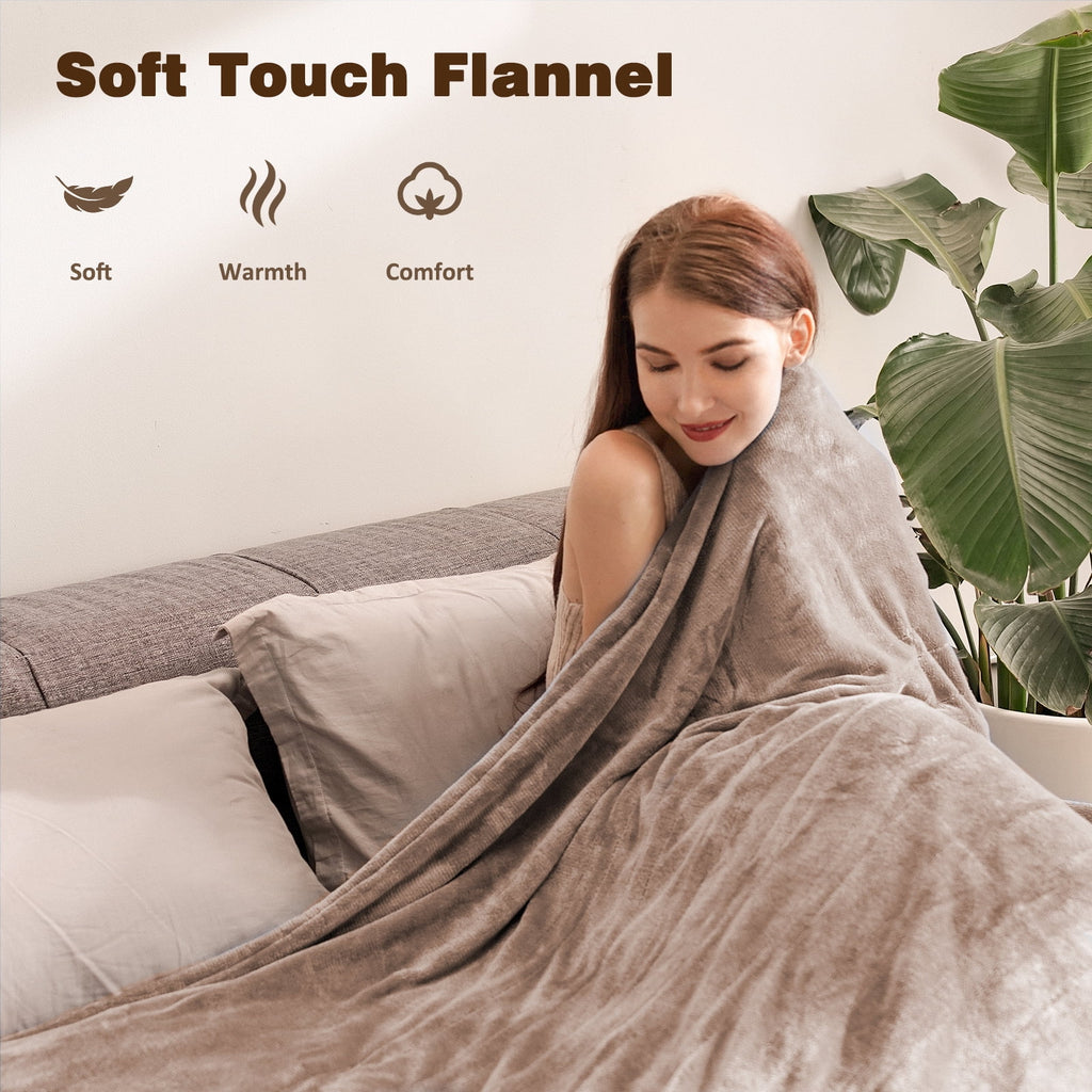 King Size Camel Flannel Heated Blanket Y348