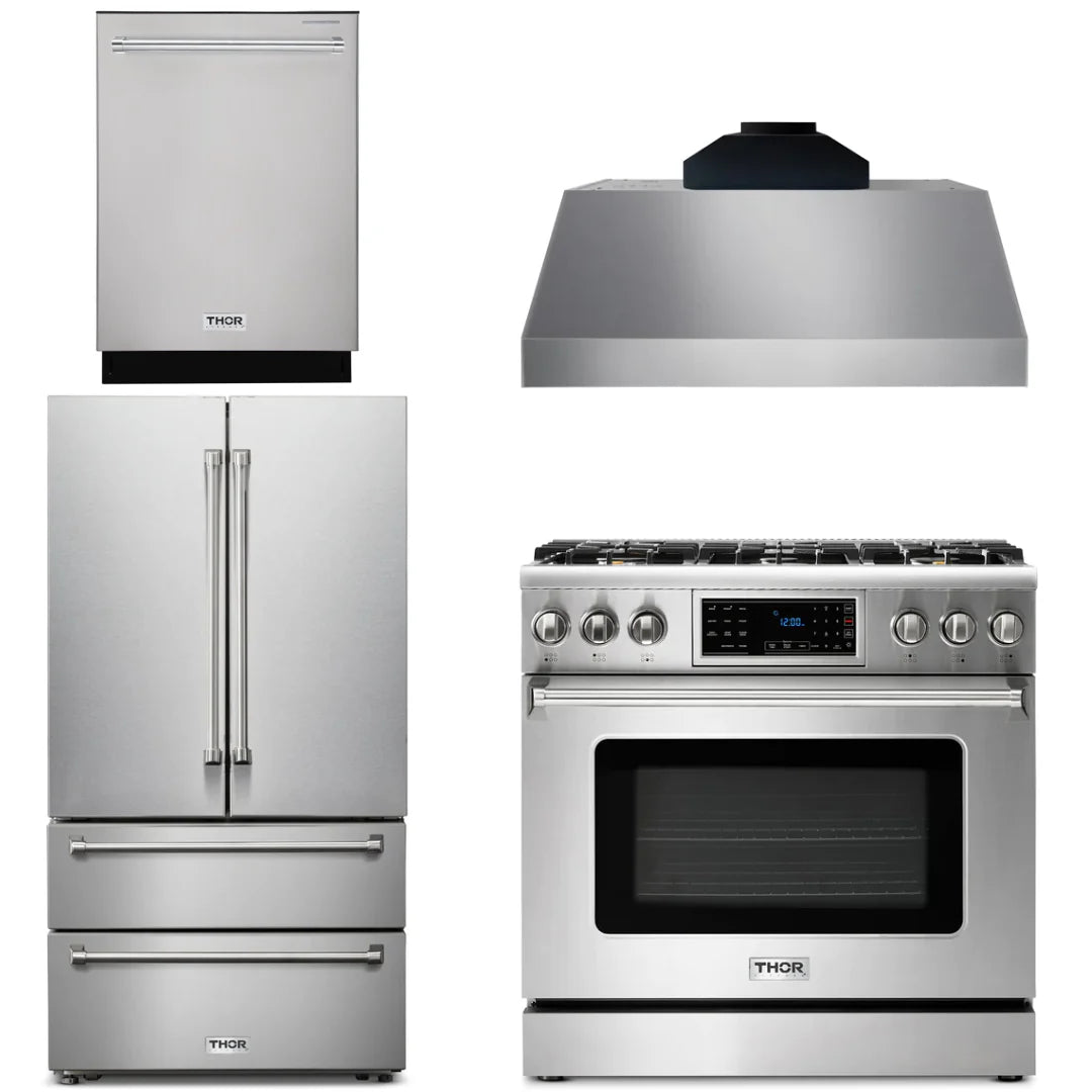 36 Gas Range, Range Hood, Microwave, Refrigerator, Dishwasher K347164