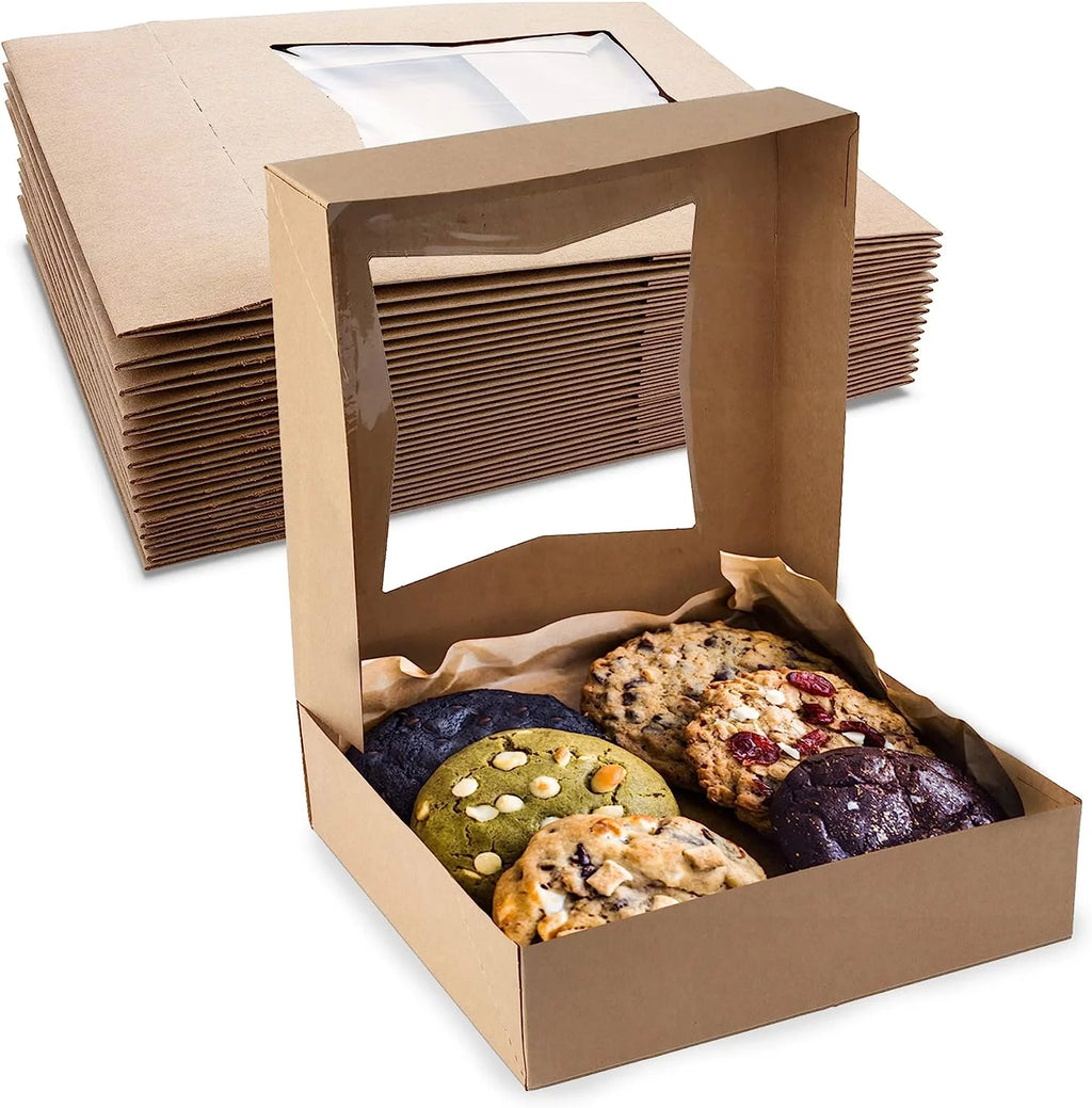 Brown Cookie Box with Window 8" x 8" x 2.5" Pack of 15 H31320