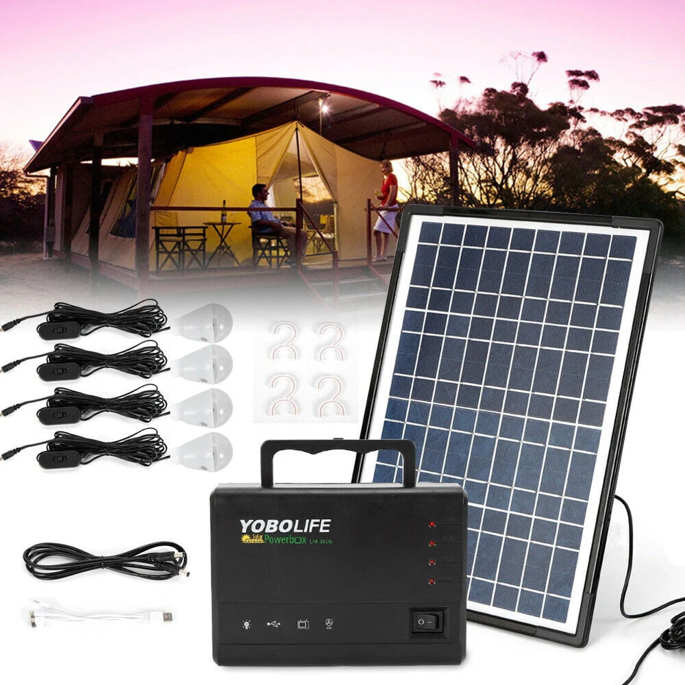 Portable Solar Generator with Solar Panel and 4 Sets LED Lights B203