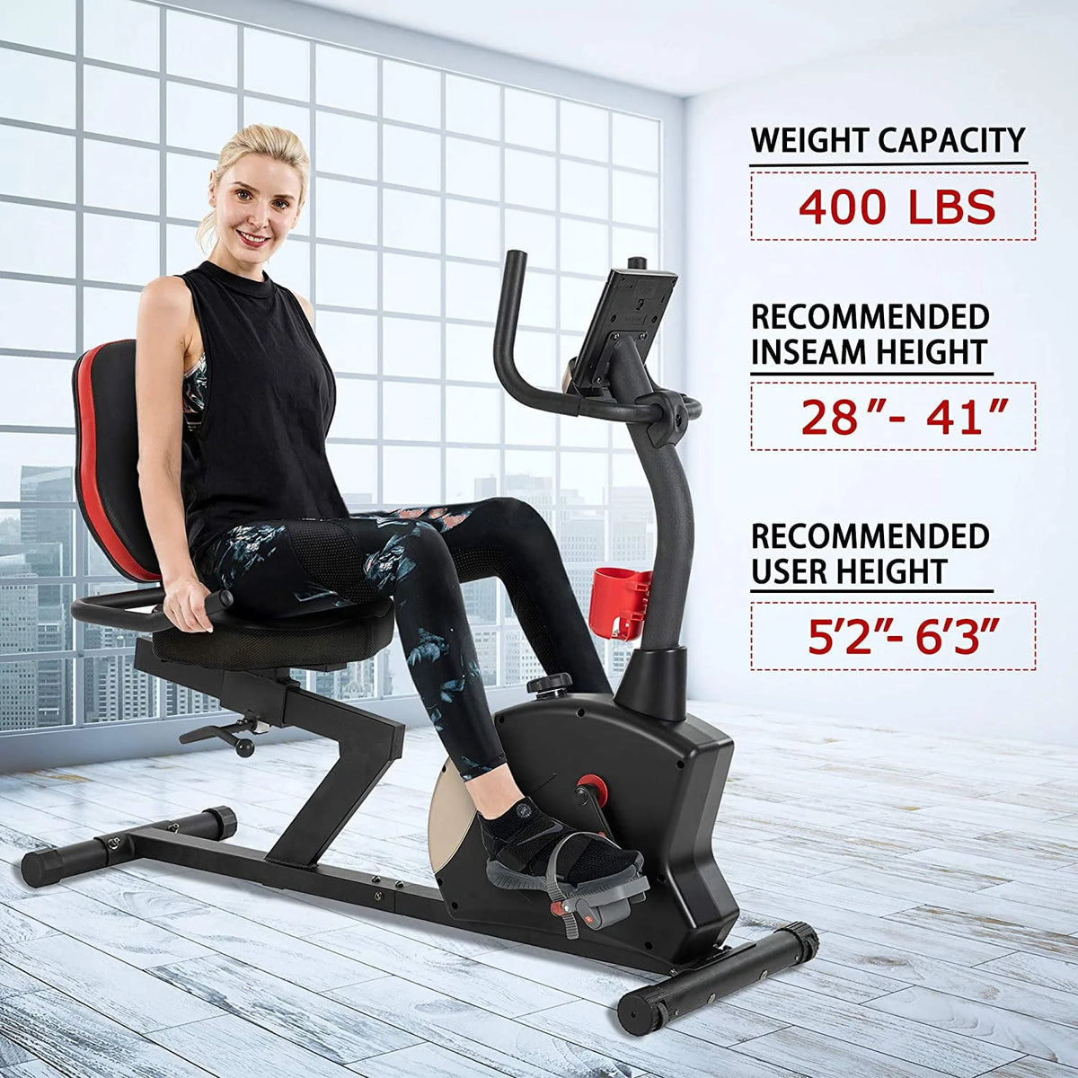 Recumbent Exercise Bike 400 lbs. Weight Capacity Magnetic Resistance L881021