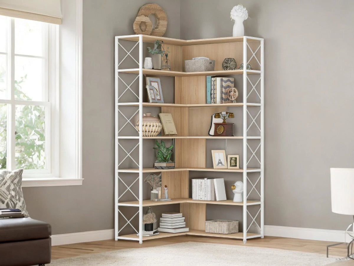 L-Shaped 7-Tier Bookshelf with Metal Frame C241