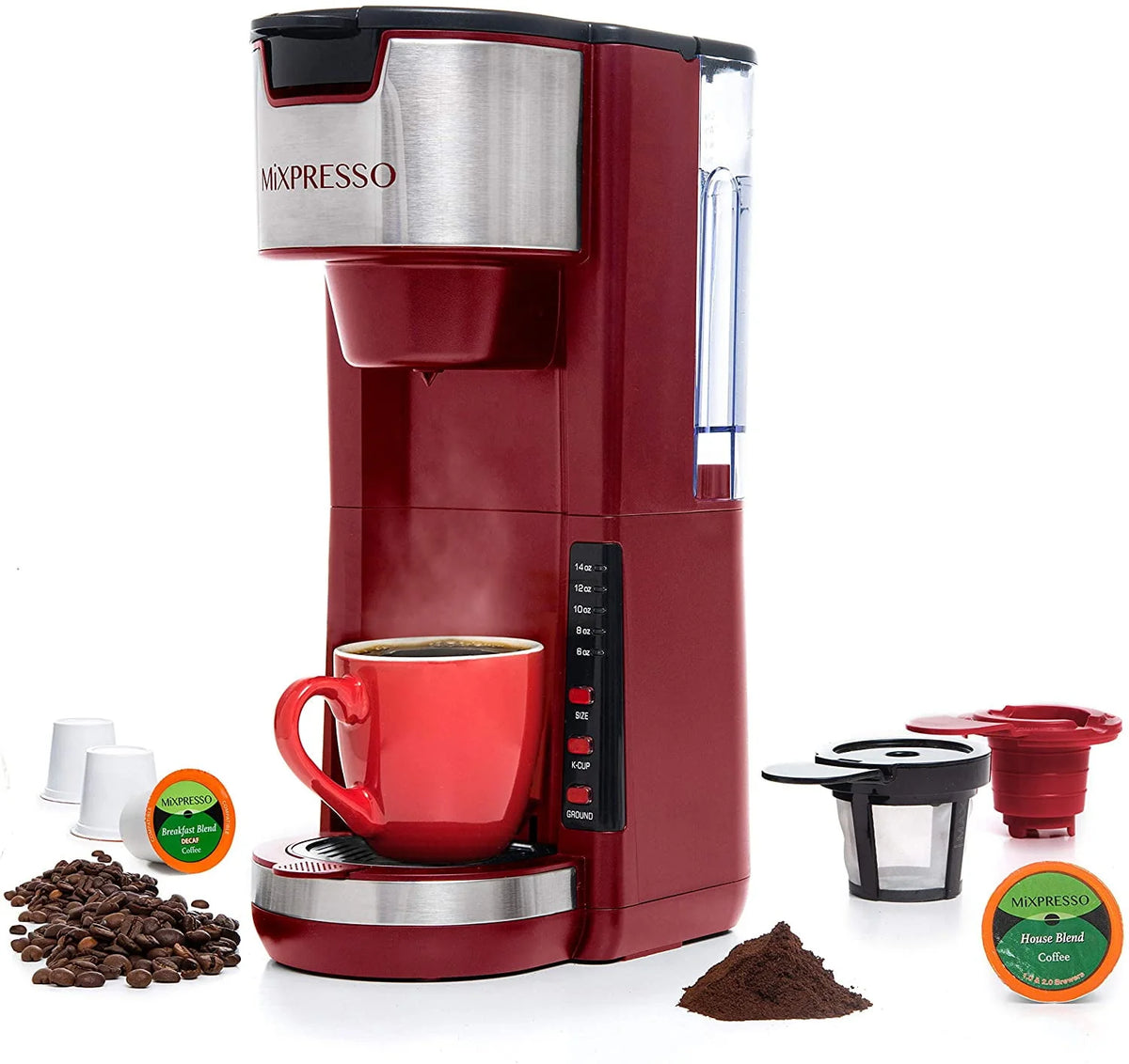 2 in 1 Single Serve Coffee Brewer with 30 oz Reservoir, 5 Brew Size, White R673318