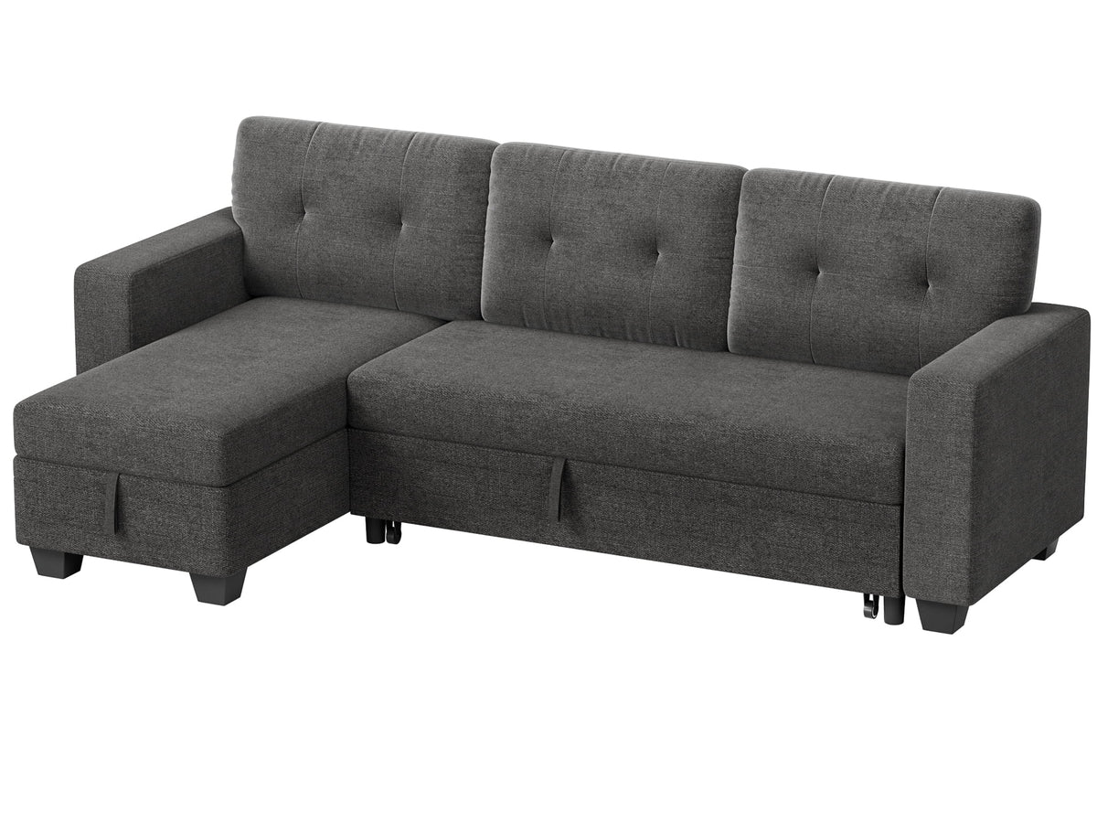 78.3'' W Convertible L-Shape Sofa with Storage Chaise and Pull-out Sofa Bed, Gray W10097