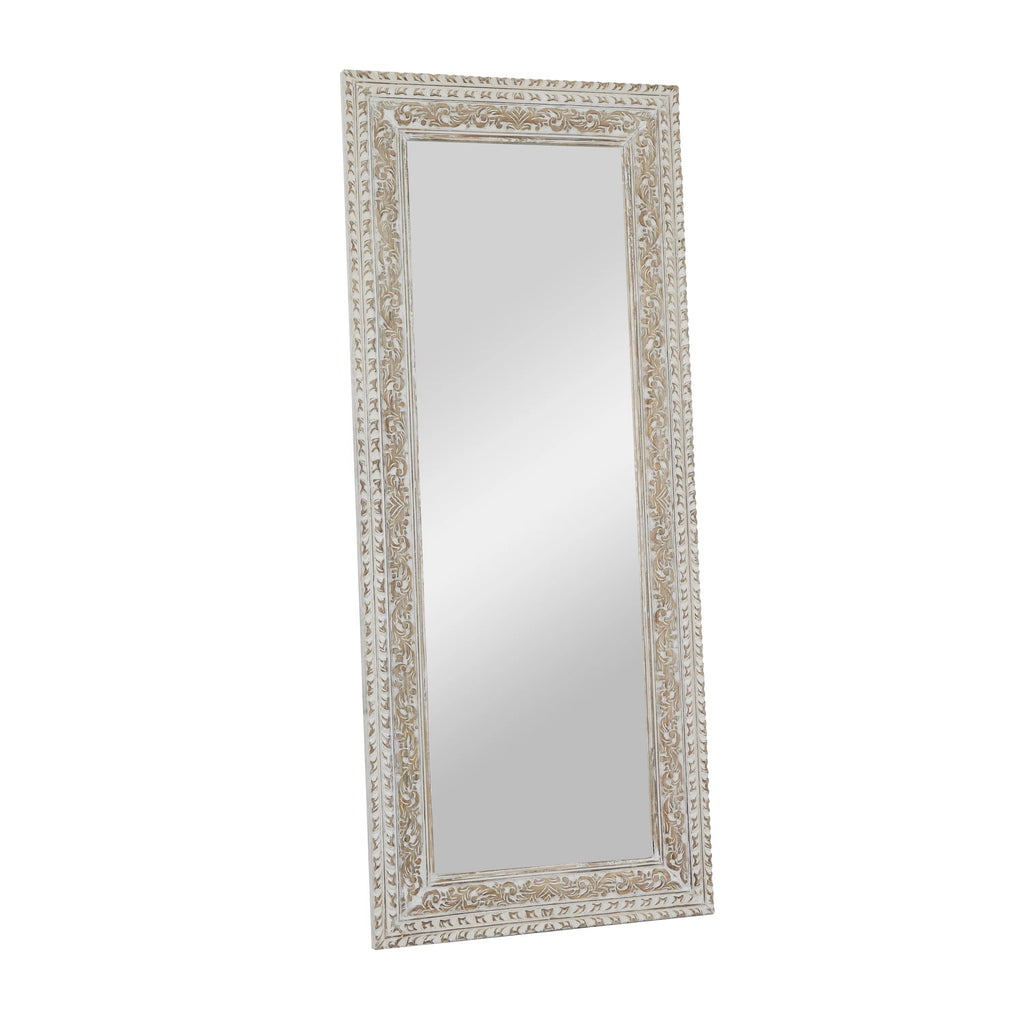 White Carved Floral Wall Mirror C25152
