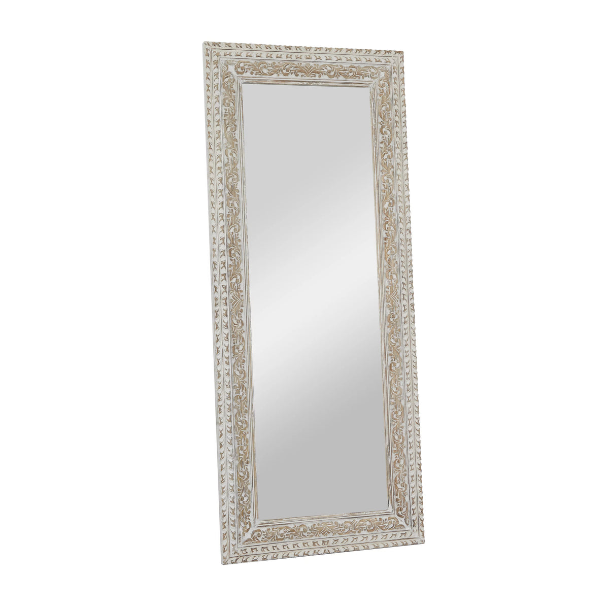 White Carved Floral Wall Mirror C25152
