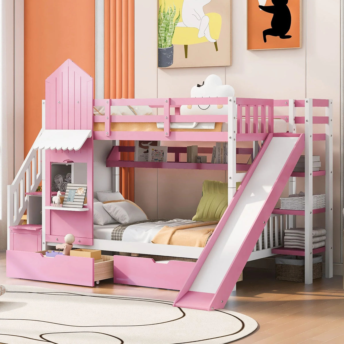 Twin-Over-Twin Bunk Bed with Storage Stairs and 2 Drawers B2503