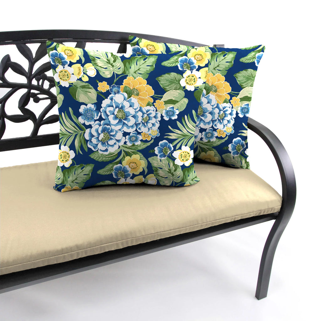 Lapis Blue Floral Square Outdoor Throw Pillow 2 Pack P5211
