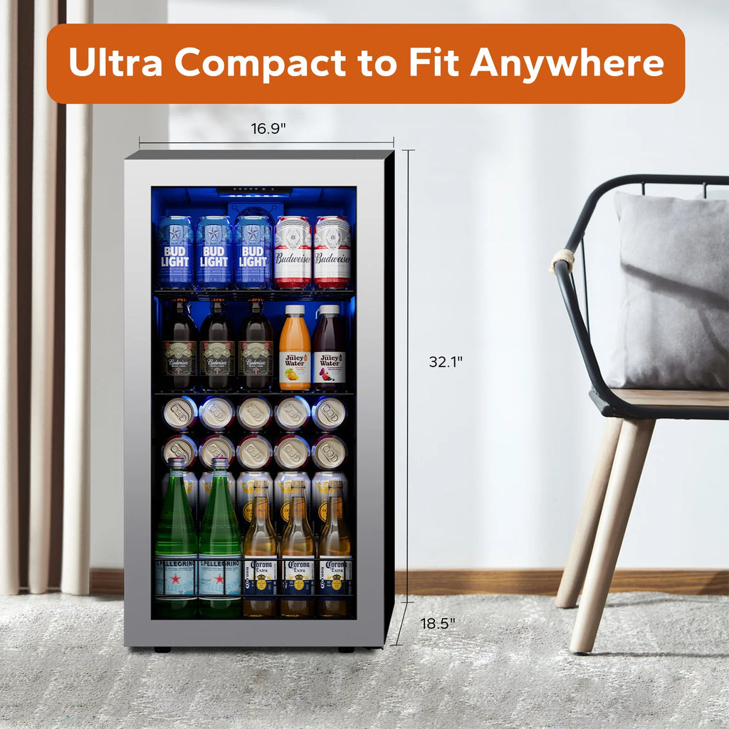 Freestanding Beverage Refrigerator Cooler, 242 Can Mini Fridge with Glass Door, 2 Pack B496