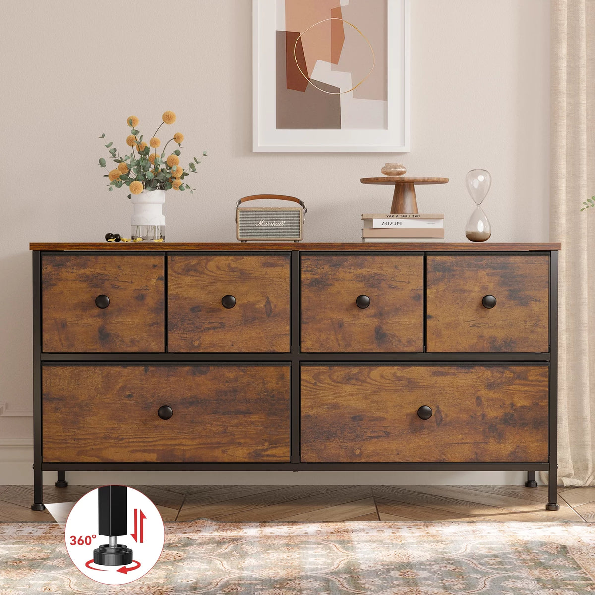 8 Drawer Fabric Dresser TV Stand with Outlet E956137