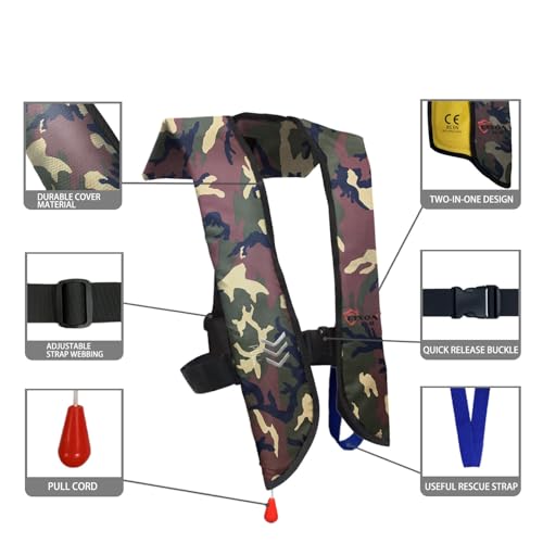 Inflatable Life Jacket Life Vest Green Camouflage Manual J17145