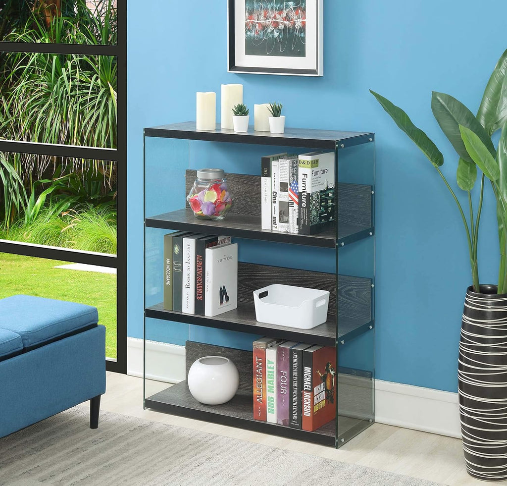 4 Tier Wide Weathered Gray Bookcase K664