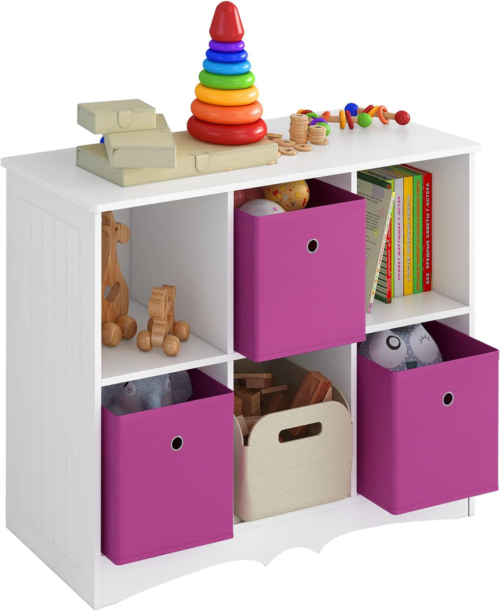 Kids Toy Storage Cubby, Bookshelf with 6 Storage Drawers W7433