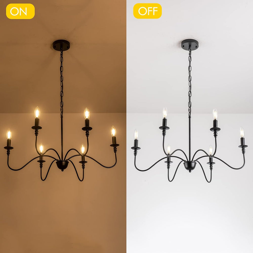6 Light Matte Black Farmhouse Chandelier P576360