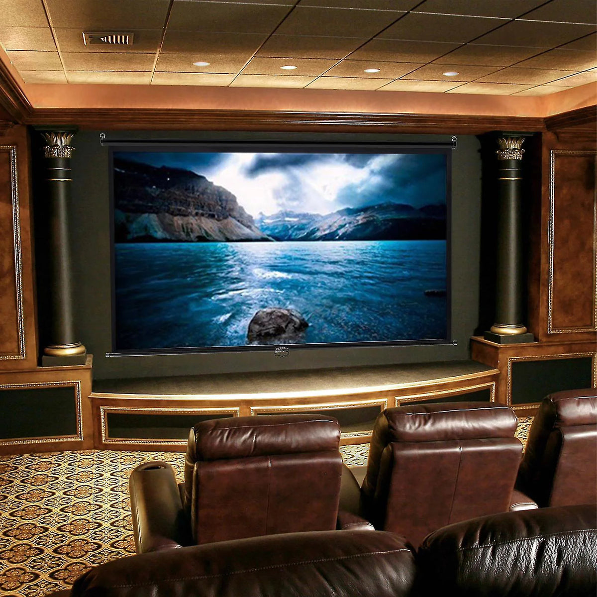 92 Inch Manual Pull Down Projector Screen, Black O30977
