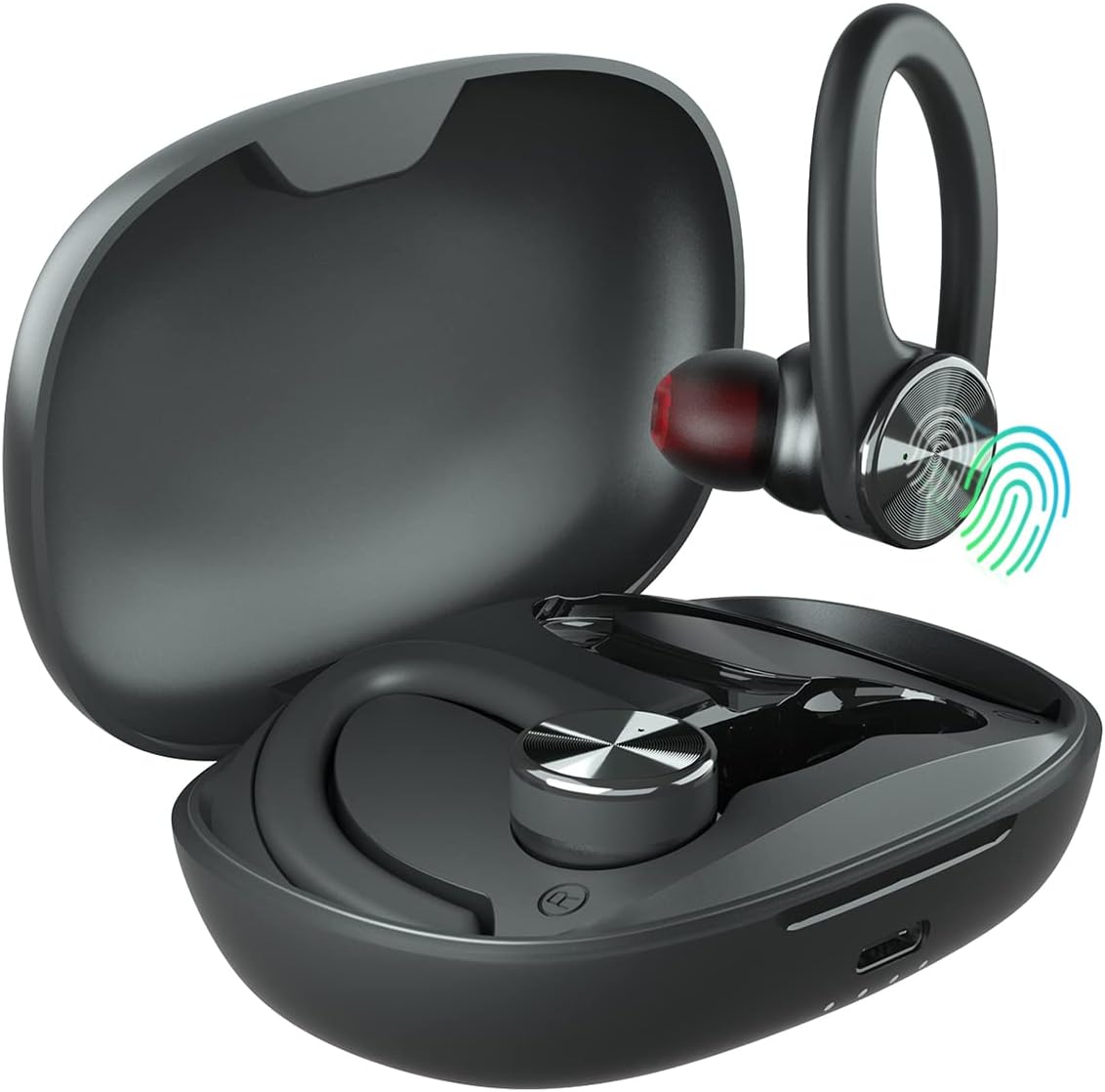 Wireless Bluetooth Earbuds with Charging Case and Earhooks, Waterproof, Pack of 2 P65043