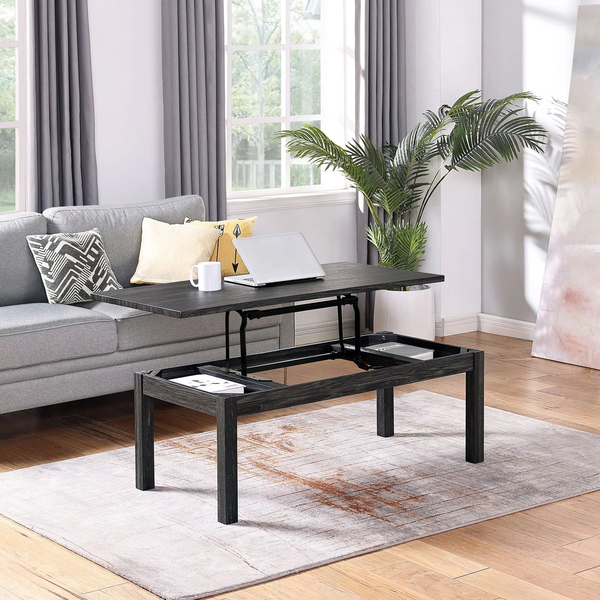 Lift Top Coffee Table with Hidden Storage Black B4636