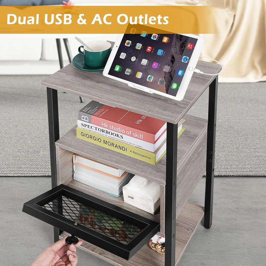 Brown Nightstand with Charging Drawer L578