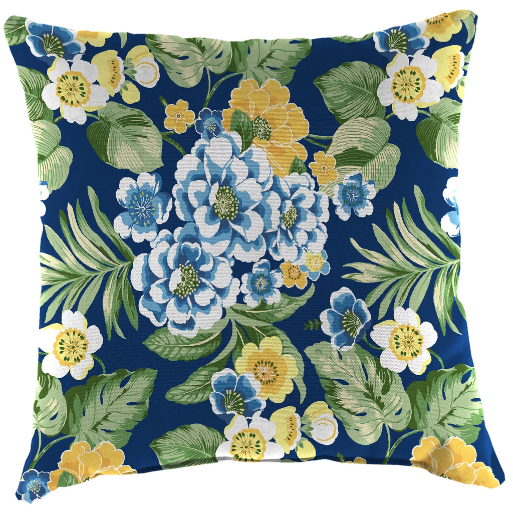 Lapis Blue Floral Square Outdoor Throw Pillow 2 Pack P5211