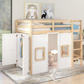 White Wood Loft Bed with Wardrobe and Storage W28177