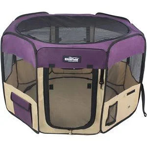 2-Door Soft-Sided Dog & Cat Playpen, Purple & Beige U82884