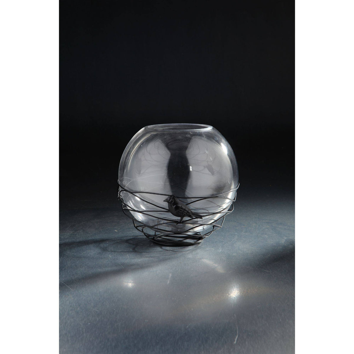 Clear and Black Glass Tea Light Holder G361261